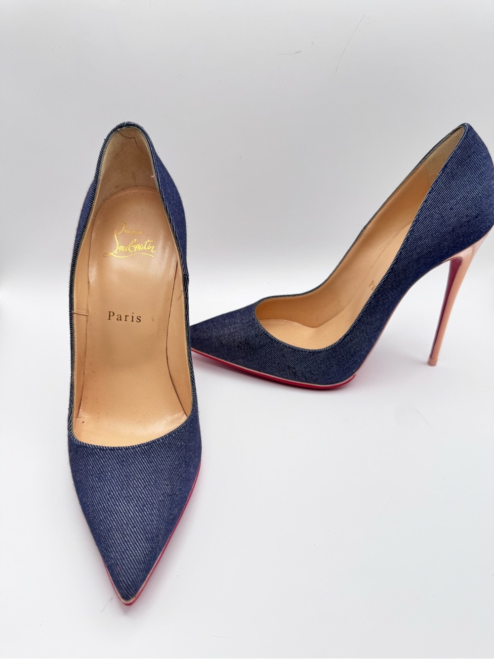 Christian Louboutin So Kate 120 Denim Blue Pumps Red Bottoms Size 38.5